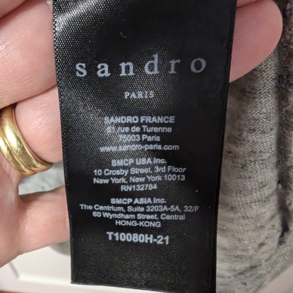 Sandro Heather Gray Long Sleeve Top with Black Trim - Picture 7 of 7